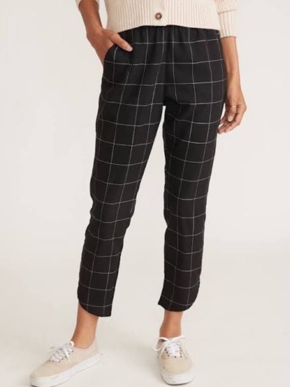 Marine Layer Medium Allison Pant Black Window Pane Office Business Casual Comfy